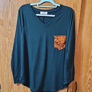 Zenana Outfitters Teal Top with Gold Sequin Pocket